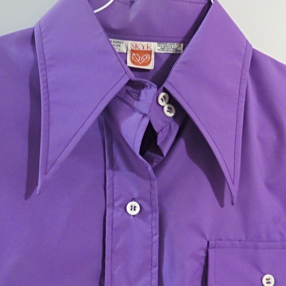 Vintage 70's Ladies SKYR by Scandia Trading Nylon Purple Button Down Shirt Sz LG - Picture 1 of 4